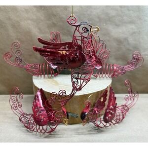 Lot of 5 Red Metal Wire Springy Cardinal Bird Christmas Ornaments Scrolled Tail